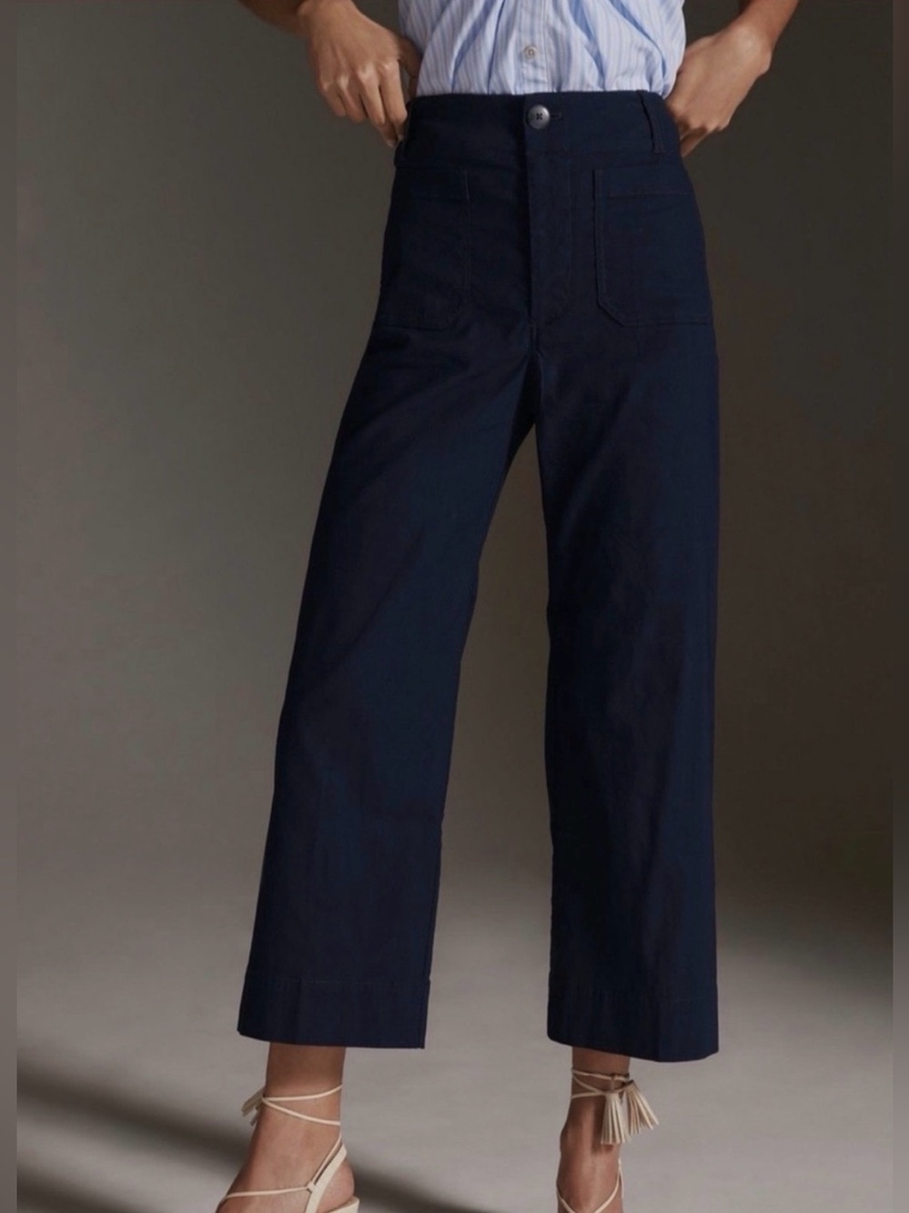 Anthropologie Collette Linen Blend Wide Leg
Cropped Pant Navy Size 27 EUC